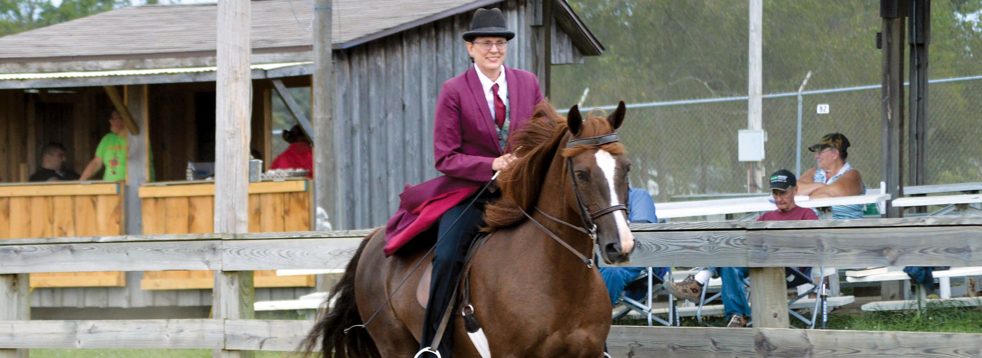 Woman riding her Morgan in an open show