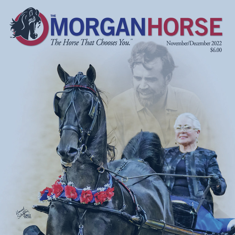 Front cover of Nov/Dec 2022 The Morgan Horse magazine featuring HVK Summer Night and Shirley O'Gorman